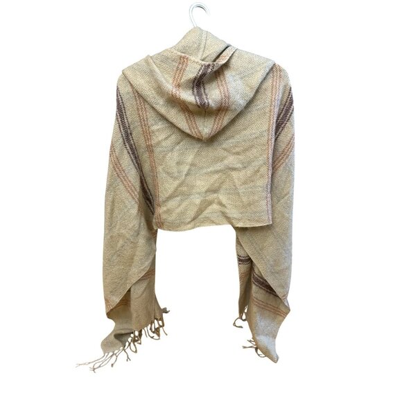 Jessica Simpson Hooded Fringe Shawl Wrap Poncho One Size Acrylic Beige - Picture 2 of 5